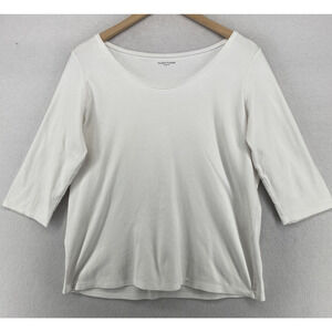 EILEEN FISHER Top L Organic Cotton Interlock Jersey Scoop Neck 3/4 Sleeve White